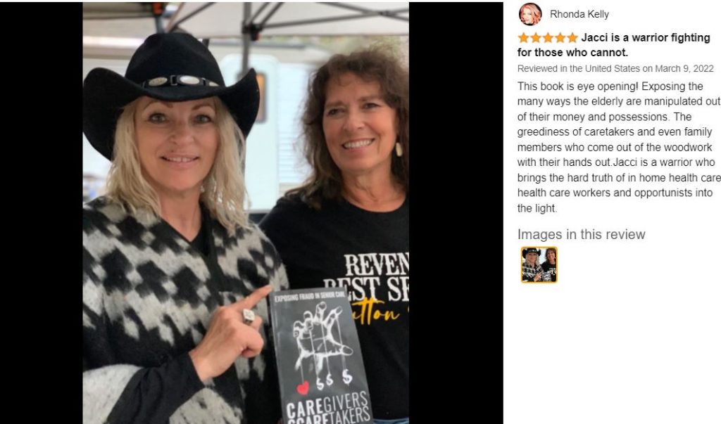 Photo of someone holding a copy of the book Caregivers Scaretakers on Amazon.